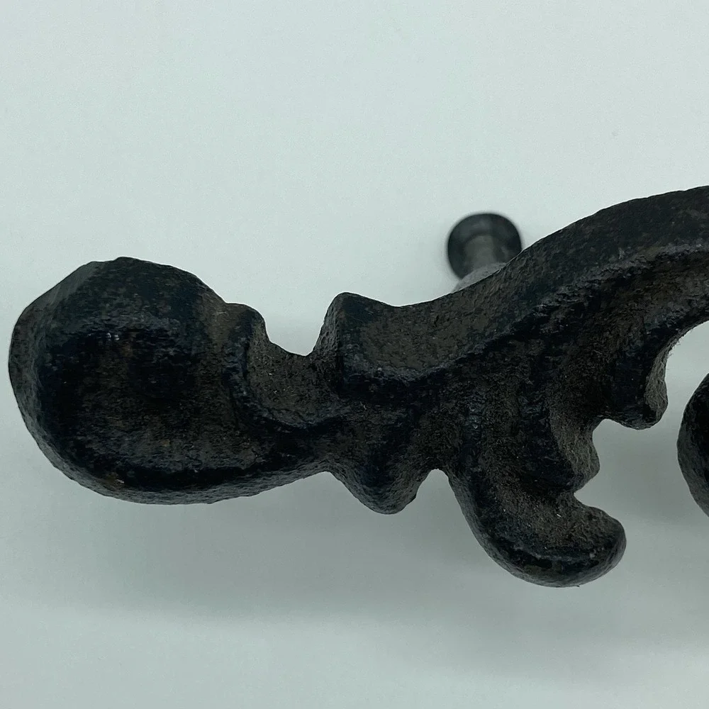 Wrought Iron Drawer Pulls Handles Set of 3 Ornate Scroll Fleur De Lis Farmhouse